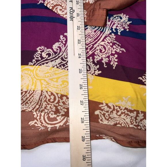 Democracy Top Tunic Plus Size 1X Paisley Multicolored Striped Shirt Tie Beads - Picture 5 of 11
